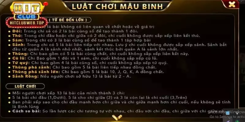 Tìm hiểu luật chơi bài Mậu Binh HitClub